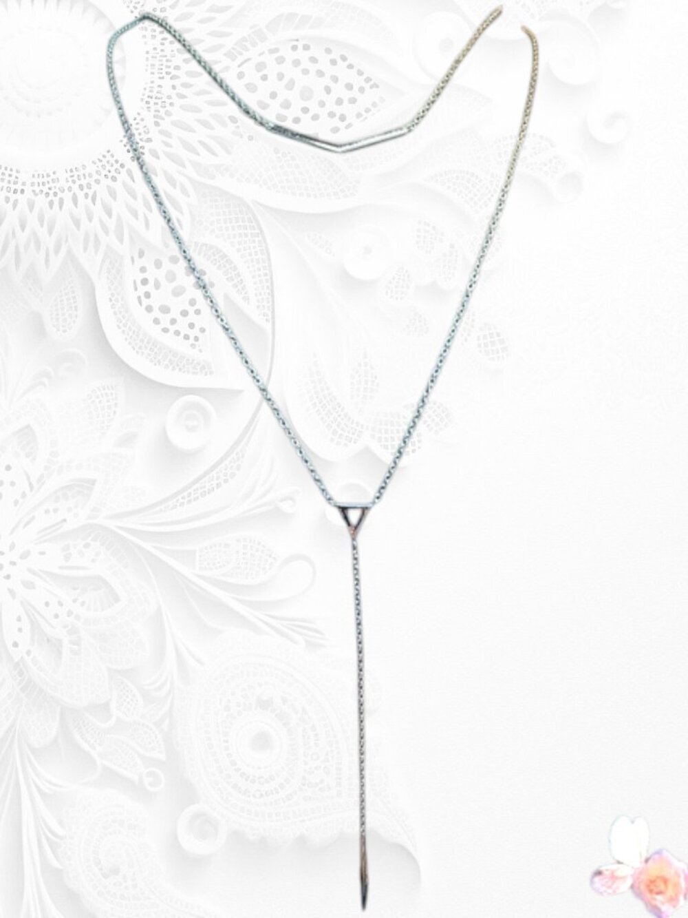 Trifari Double Chain Lariat Y-Drop Necklace Long Silver Tone Vintage 450
